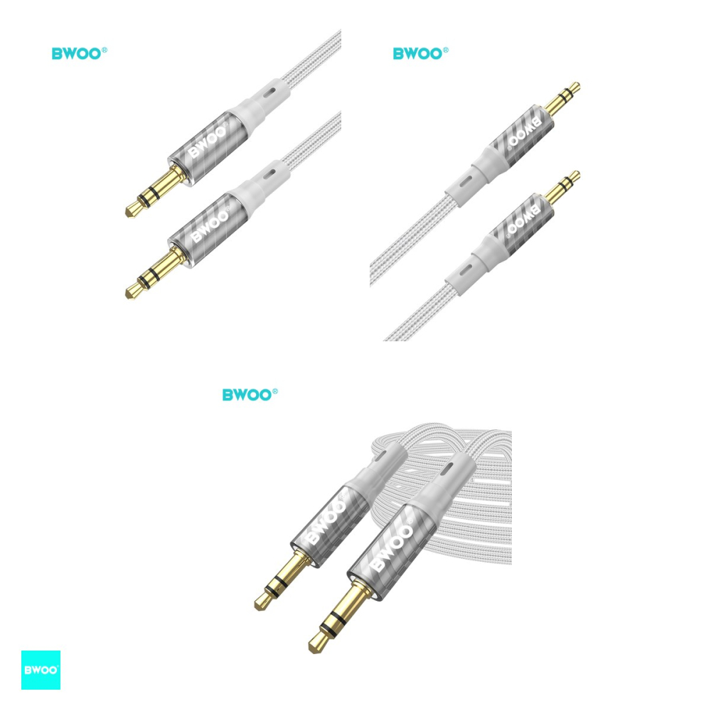 Cablu audio Bwoo AUX075, cu conectori jack 3.5 mm tata-tata , lungime 1m, cu manta impletita, interior flexibil si capete intarite, Gri [4]