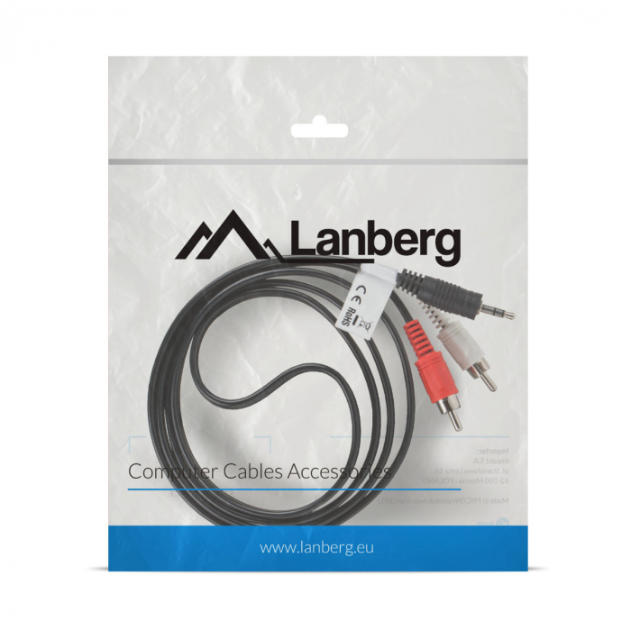 Cablu audio jack 3.5 mm 3 pin tata la 2 x RCA, 1.5 m, Lanberg 41400, stereo, negru [3]