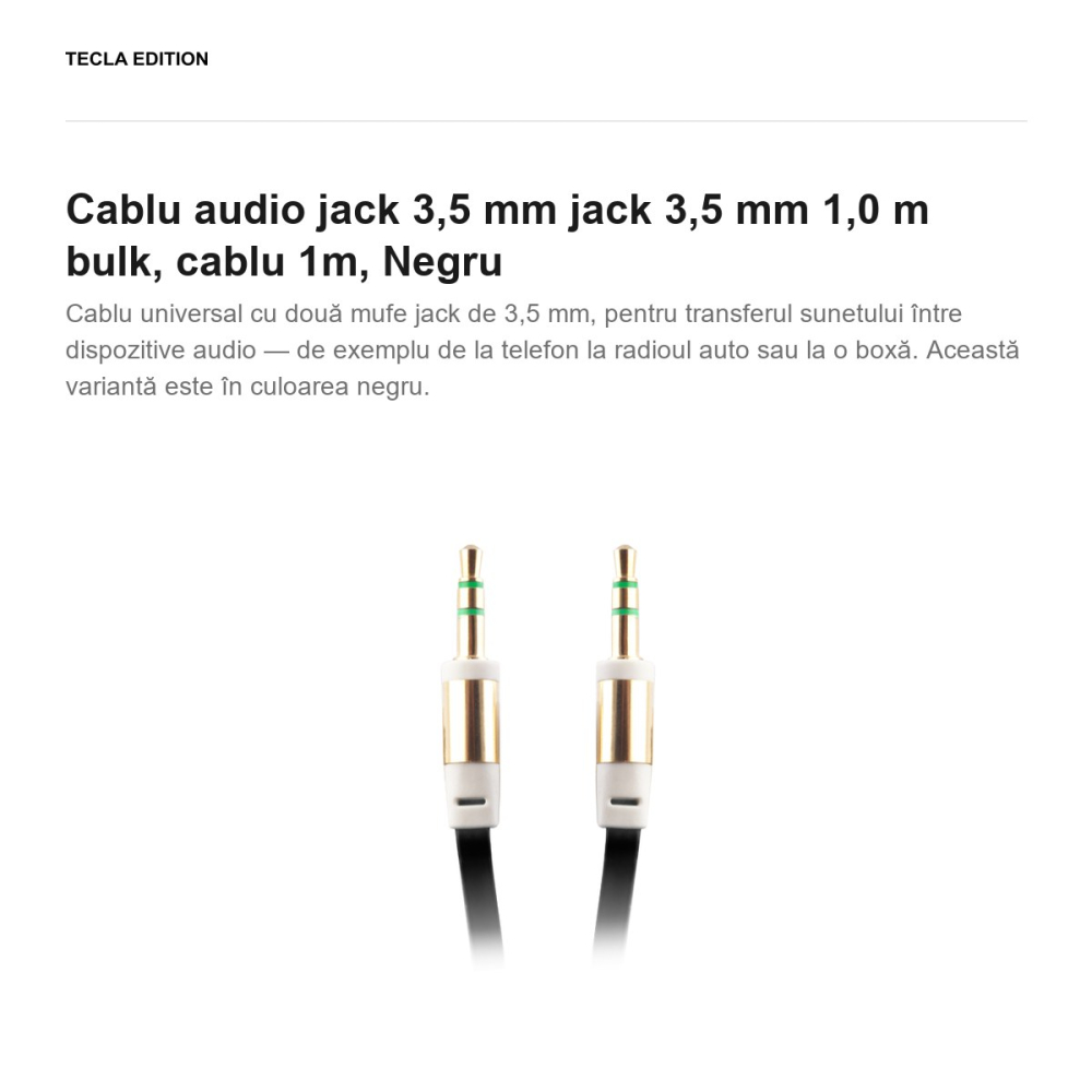 Cablu audio jack 3,5 mm jack 3,5 mm 1,0 m bulk, cablu 1m, Negru [2]