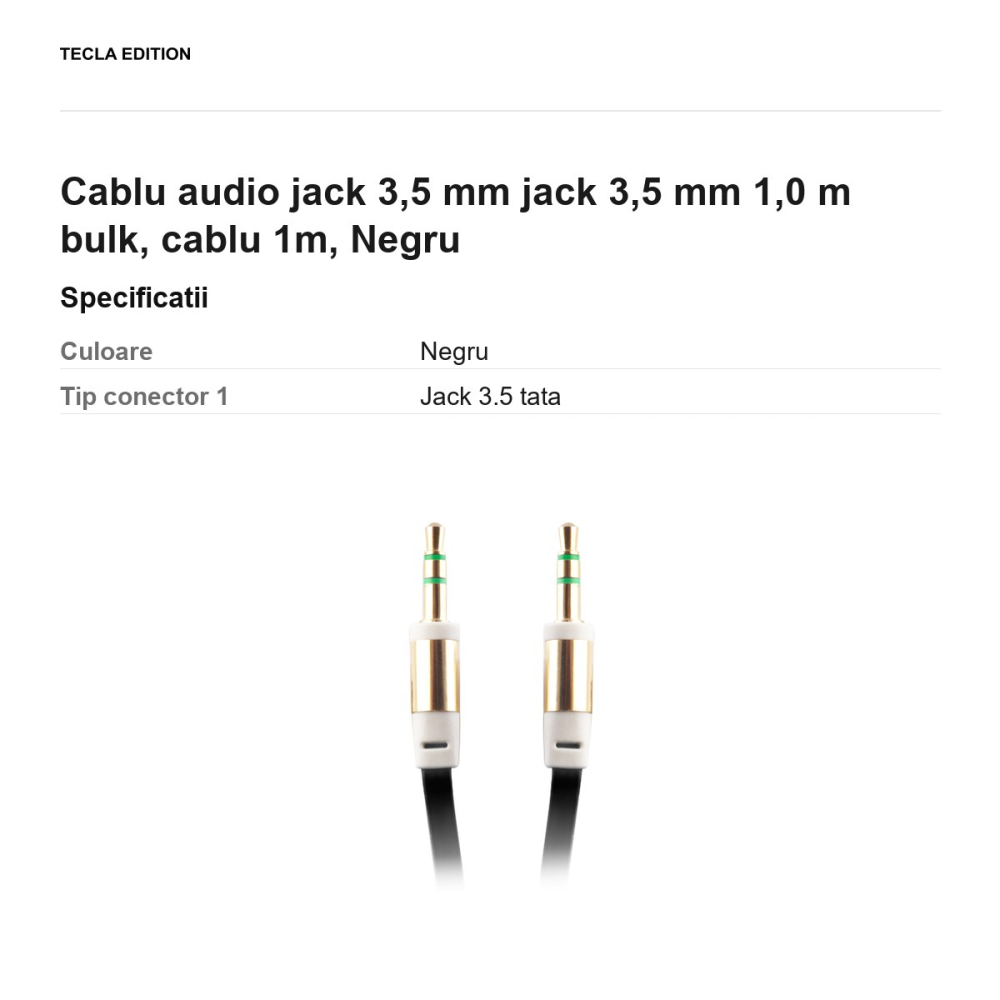 Cablu audio jack 3,5 mm jack 3,5 mm 1,0 m bulk, cablu 1m, Negru [3]