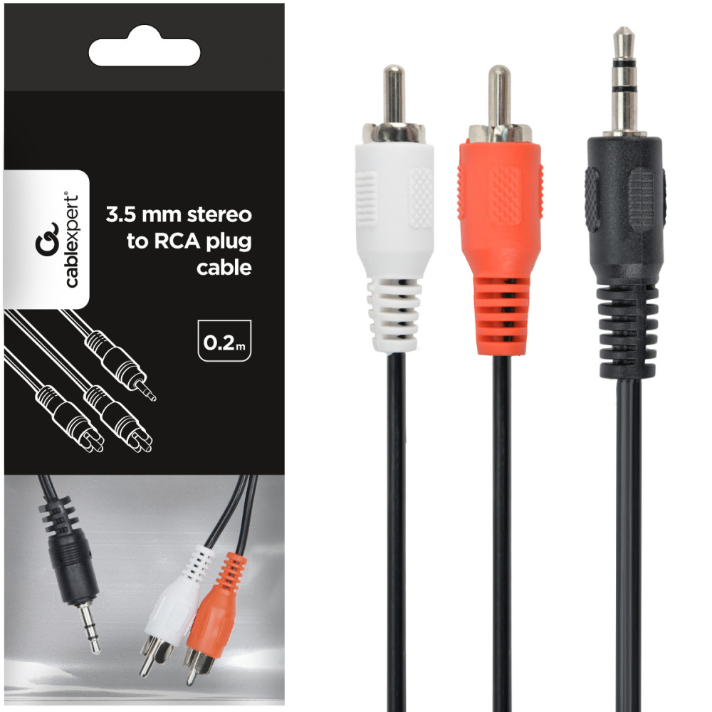 Cablu audio Jack 3.5mm la 2 x RCA, lungime 20 cm - Conexiune dispozitive portabile la echipamente Hi-Fi, Cablexpert [3]