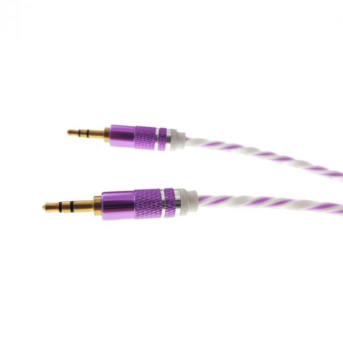 Cablu Audio jack 3.5mm tata - jack 3.5mm tata,stereo,1m,siliconic,alb cu mov [4]