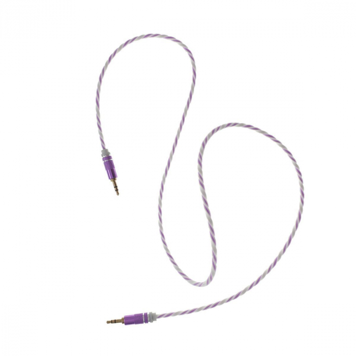 Cablu Audio jack 3.5mm tata - jack 3.5mm tata,stereo,1m,siliconic,alb cu mov [3]