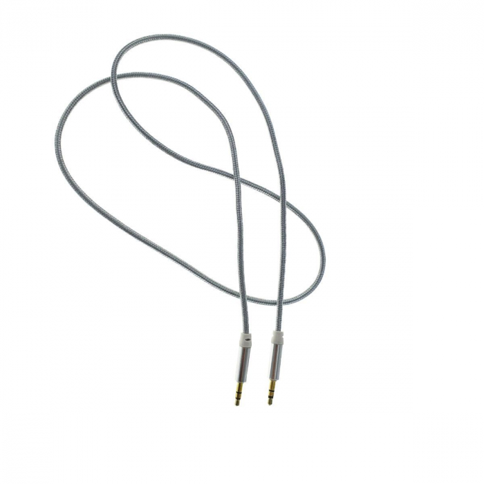 Cablu audio jack 3.5mm tata la jack 3.5mm tata, stereo, 100cm, invelis textil, argintiu [3]
