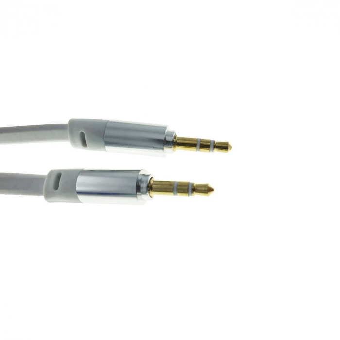 Cablu Audio jack 3.5mm tata la jack 3.5mm tata, stereo, 90cm, siliconic plat, alb [2]