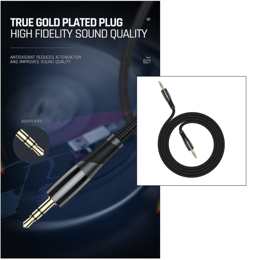 Cablu Audio Jack 3.5mm Tata-Tata, Jellico B21, Cu Conectori Auriti si Impletitura Rezistenta, pentru Transfer Audio Hi-Fi la Boxe, Casti, Masina si Dispozitive Mobile [3]