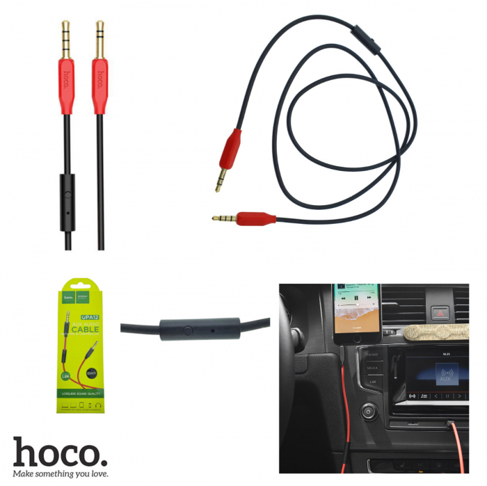 Cablu audio stereo cu microfon, lungime 1 m, Hoco UPA12 AUX, conectori jack 3.5mm tata cu 4 pini si 3 pini, negru [4]