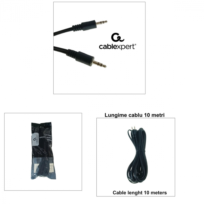 Cablu audio stereo, lungime 10m, Cablexpert 02458, cu conector jack 3.5mm tata la jack 3.5mm tata, negru [3]