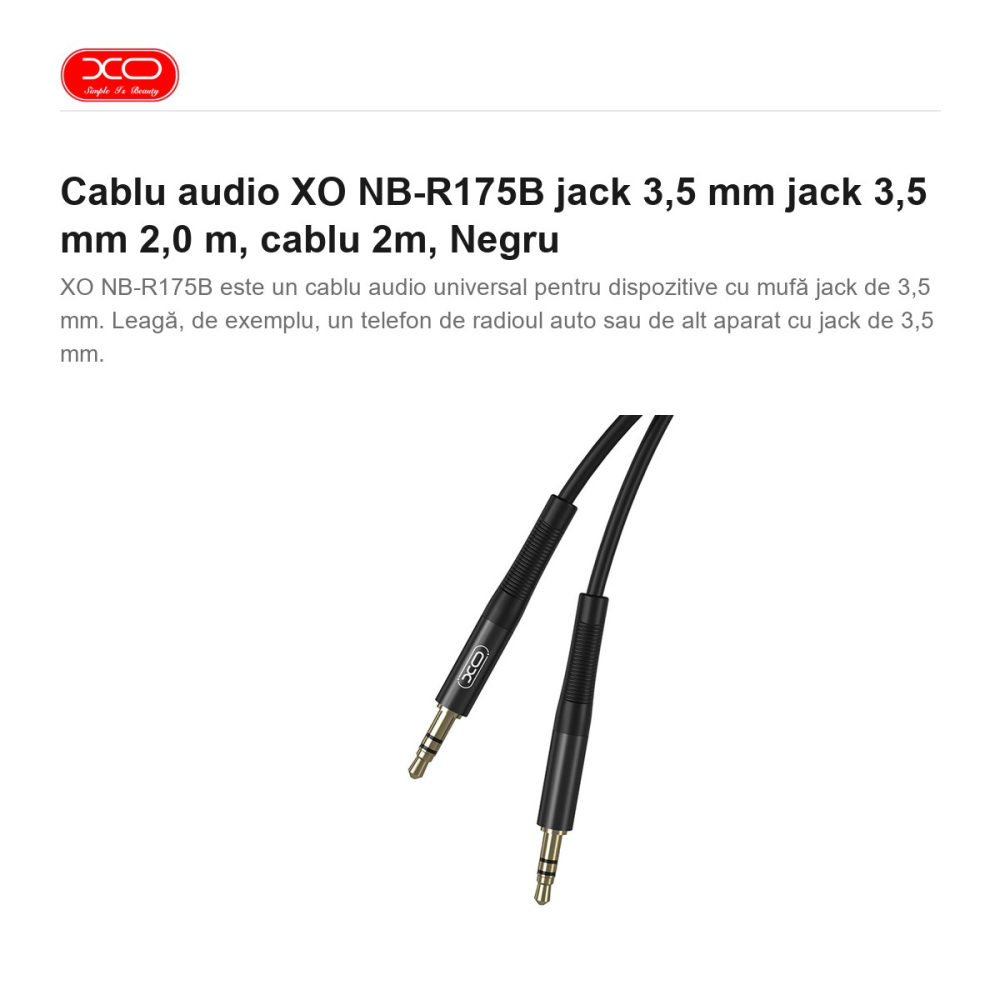 Cablu audio XO NB-R175B jack 3,5 mm jack 3,5 mm 2,0 m, cablu 2m, Negru [2]