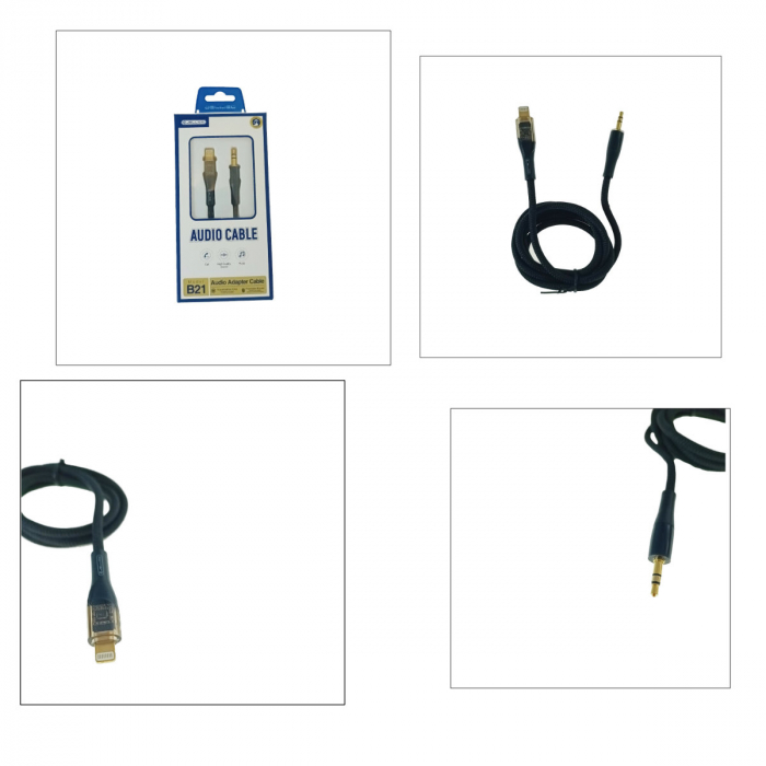 Cablu cu conector jack 3.5 mm la conector tip lightning, Jellico B21, 100 cm, in blister, negru [5]