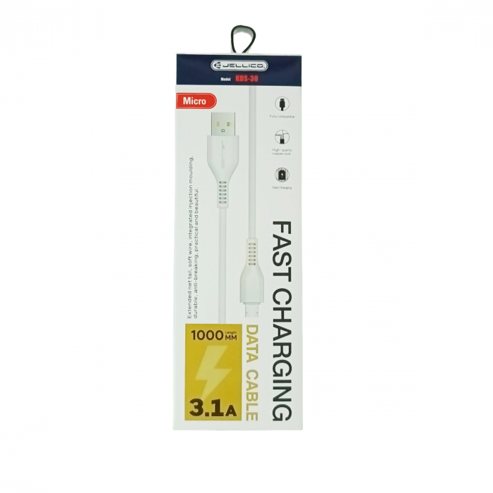 Cablu cu conectori USB-A tata la microUSB tata, 3.1A, lungime 100cm, Jellico KDS-30 64120, incarcare, transfer date, alb [5]
