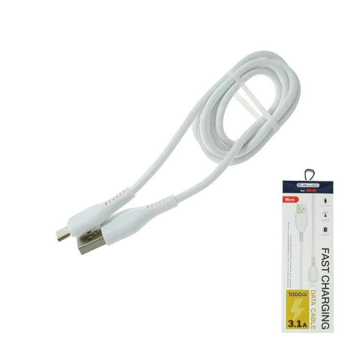 Cablu cu conectori USB-A tata la microUSB tata, 3.1A, lungime 100cm, Jellico KDS-30 64120, incarcare, transfer date, alb [3]