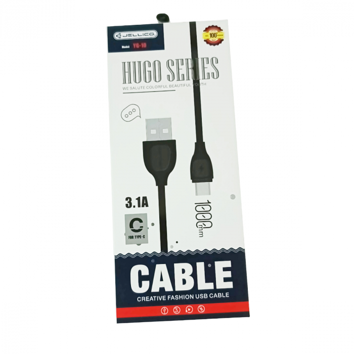 Cablu cu conectori USB-A tata la USB-C tata, 3.1A, lungime 100cm, Jellico YG-10 92130, incarcare, transfer date, negru [5]