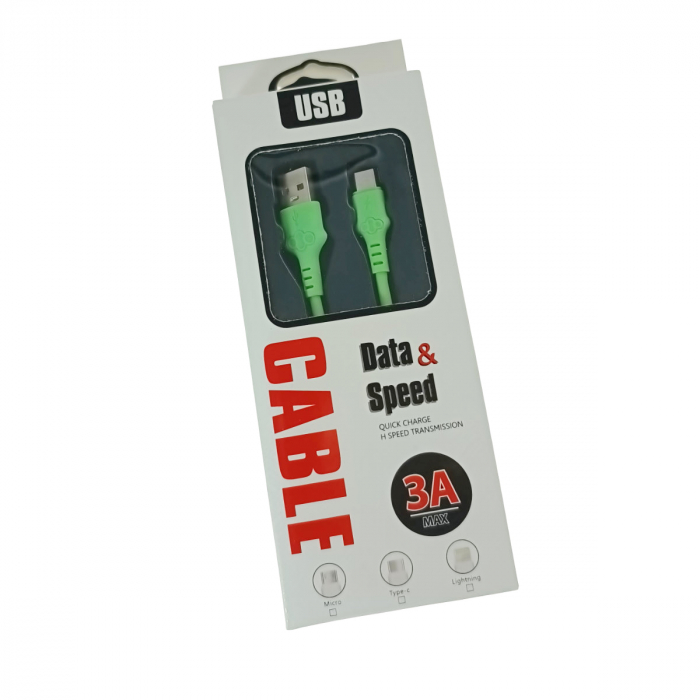 Cablu cu conectori USB-A tata la USB-C tata, 3A, lungime 100cm, CBL-56759-G, incarcare, transfer date, verde [5]