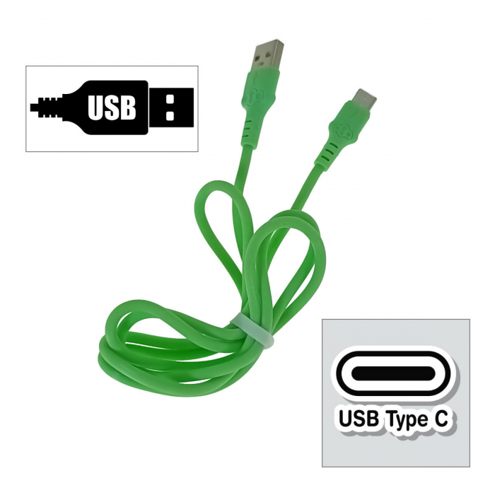 Cablu cu conectori USB-A tata la USB-C tata, 3A, lungime 100cm, CBL-56759-G, incarcare, transfer date, verde [2]