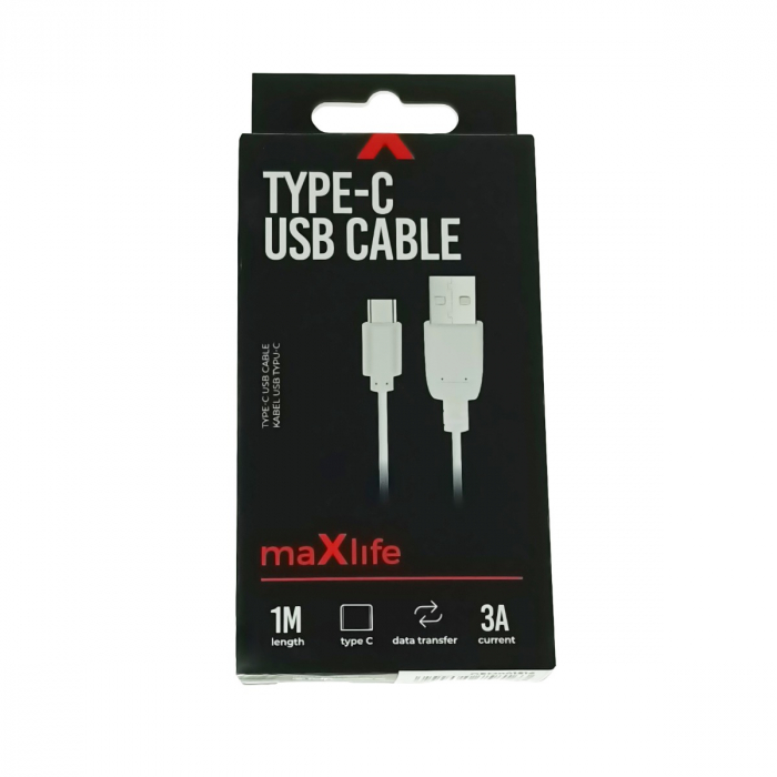 Cablu date Maxlife, USB - USB-C 1,0 m 3A, Alb [4]
