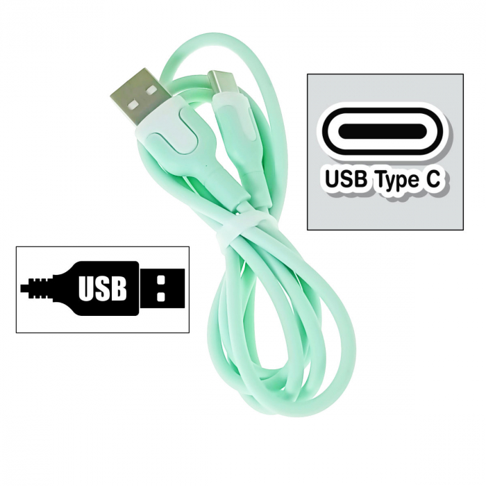 Cablu cu conectori USB-A tata la USB-C tata, XO NB212 82773, incarcare, transfer date, 2.1A, lungime 100cm, verde [2]
