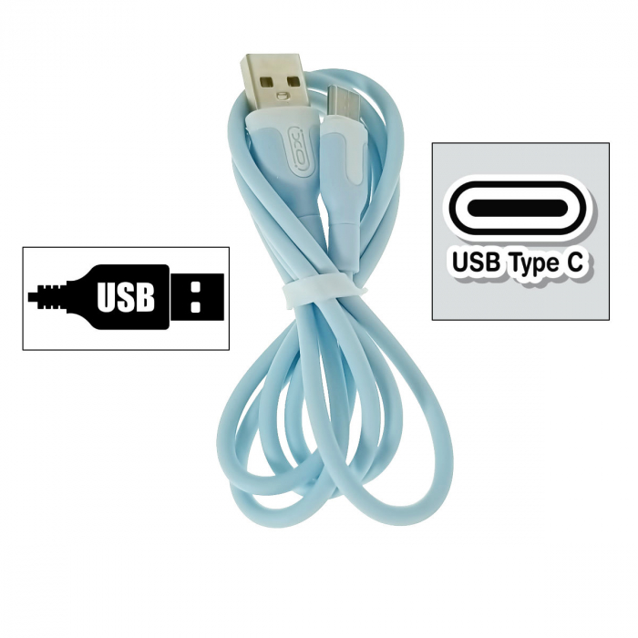 Cablu cu conectori USB-A tata la USB-C tata, XO NB212 82774, incarcare, transfer date, 2.1A, lungime 100cm, albastru [2]