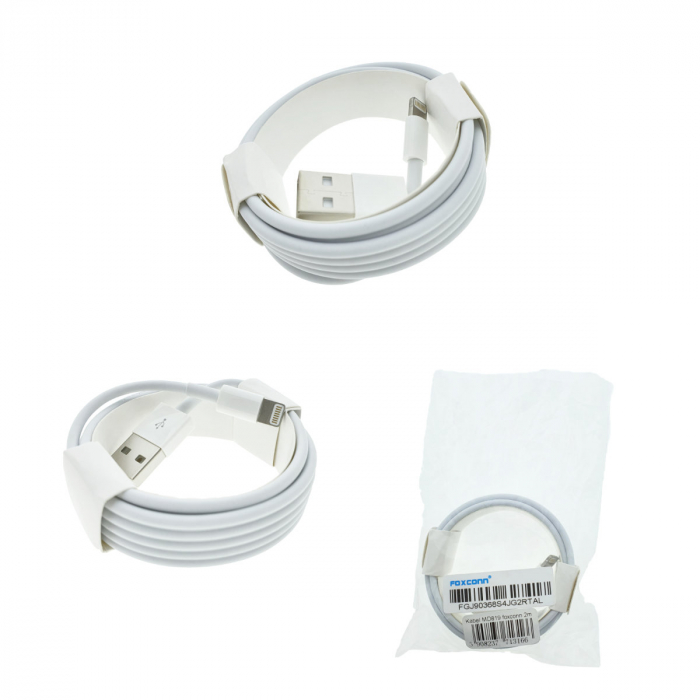Cablu cu conectori USB tata la 8-pin lightning tata, Foxconn MD819, lungime 2m, alb [4]