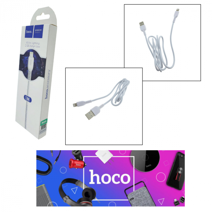 Cablu cu conectori USB tata la 8-pin Lightning tata, HOCO X20 Snowy Spirit 06881, 2.4 A, lungime 1m, alb [4]