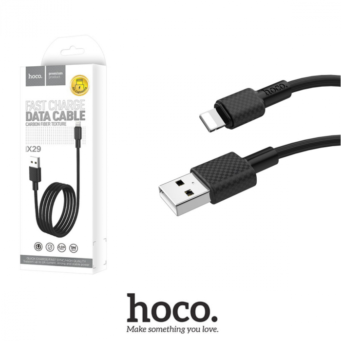 Cablu cu conectori USB tata la Lightning tata, HOCO X29 Superior Style, lungime 1m, 2A, negru [4]