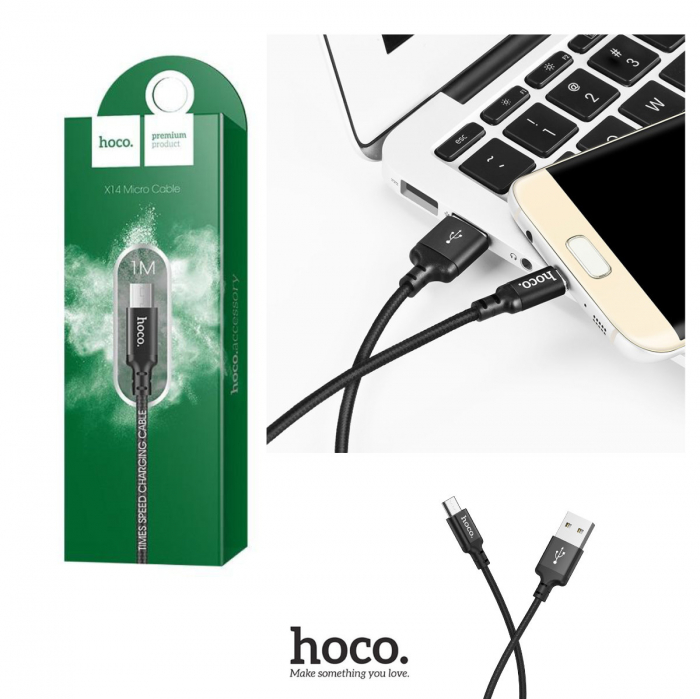Cablu cu conectori USB tata la microUSB tata, HOCO X14 Times Speed, 2.4 A, lungime 1m, negru [5]