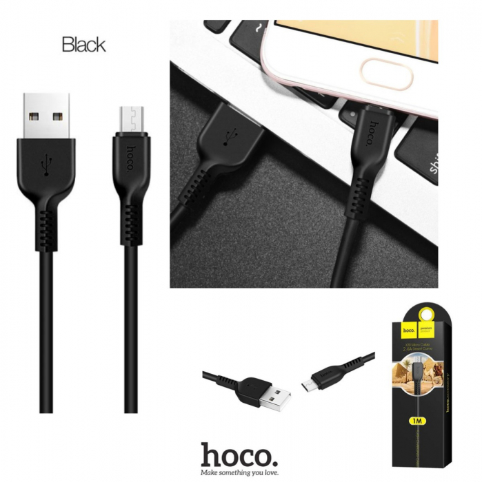 Cablu cu conectori USB tata la microUSB tata, HOCO X20 Desert Camel, 2.4 A, lungime 1m, negru [3]