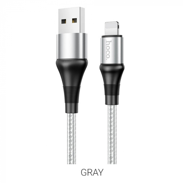 Cablu cu conectori USB tata la tip Lightning tata, HOCO X50 Excellent, 2.4 A, lungime 1m, gri [2]