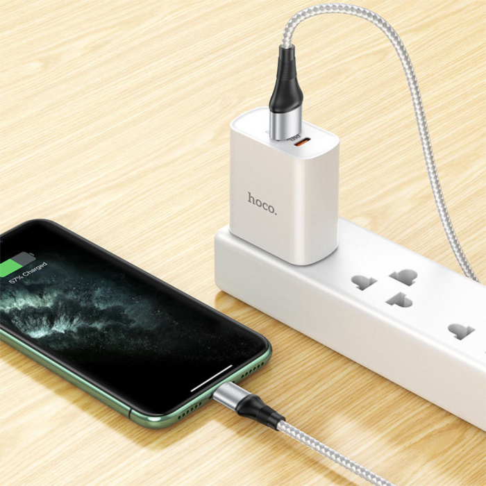 Cablu cu conectori USB tata la tip Lightning tata, HOCO X50 Excellent, 2.4 A, lungime 1m, gri [3]