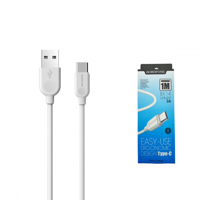 Cablu cu conectori USB tata la USB tip C tata, Borofone BX14 LinkJet, lungime 1m, 3A, alb [4]