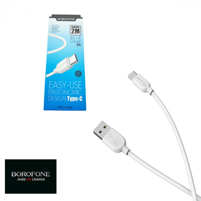 Cablu cu conectori USB tata la USB tip C tata, Borofone BX14 LinkJet, lungime 2m, 3A, alb [4]