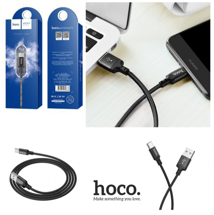 Cablu cu conectori USB tata la USB Tip C tata, HOCO X14 Times Speed, 3A, lungime 1m, negru [5]
