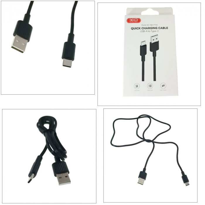 Cablu cu conectori USB tata la USB Tip C tata, XO NB156, 3A, lungime 1m, negru [4]