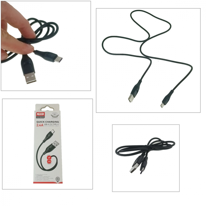 Cablu cu conectori USB tata la USB Tip C tata, XO NB238, 2.4 A, lungime 1m, negru [4]