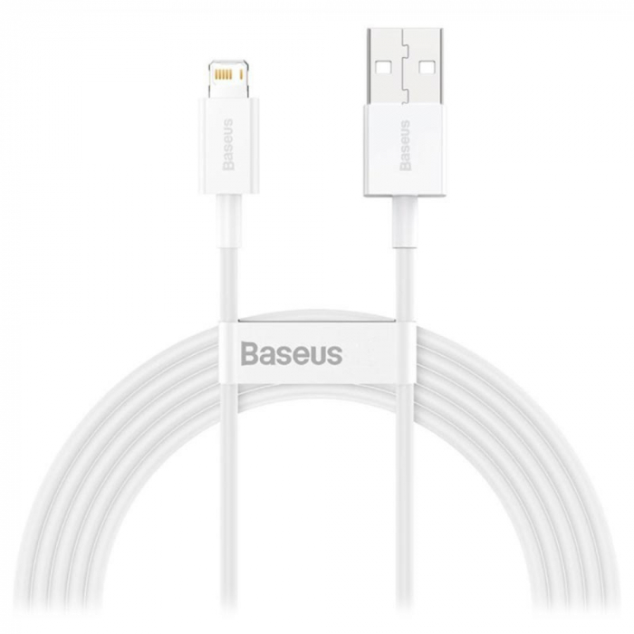 Cablu cu conectori USB tata si lightning tata, Baseus Superior Series CALYS-C02, 2.4A, lungime 2m, alb [1]