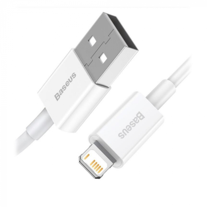 Cablu cu conectori USB tata si lightning tata, Baseus Superior Series CALYS-C02, 2.4A, lungime 2m, alb [2]
