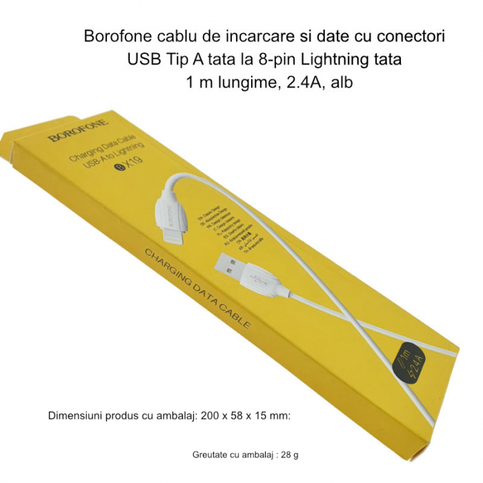Cablu cu conectori USB tata si lightning tata, Borofone BX19 Benefit 70176, lungime 1m, 2.4A, alb [6]