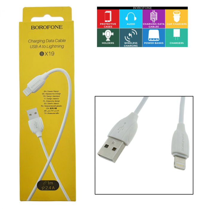 Cablu cu conectori USB tata si lightning tata, Borofone BX19 Benefit 70176, lungime 1m, 2.4A, alb [4]