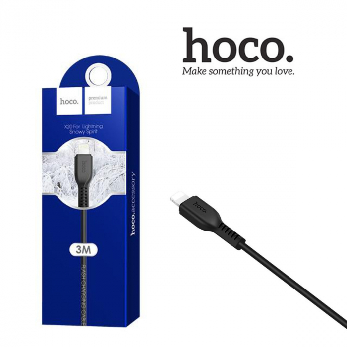 Cablu cu conectori USB tata si lightning tata, Hoco X20 Flash, lungime 3m, 2A, negru [3]