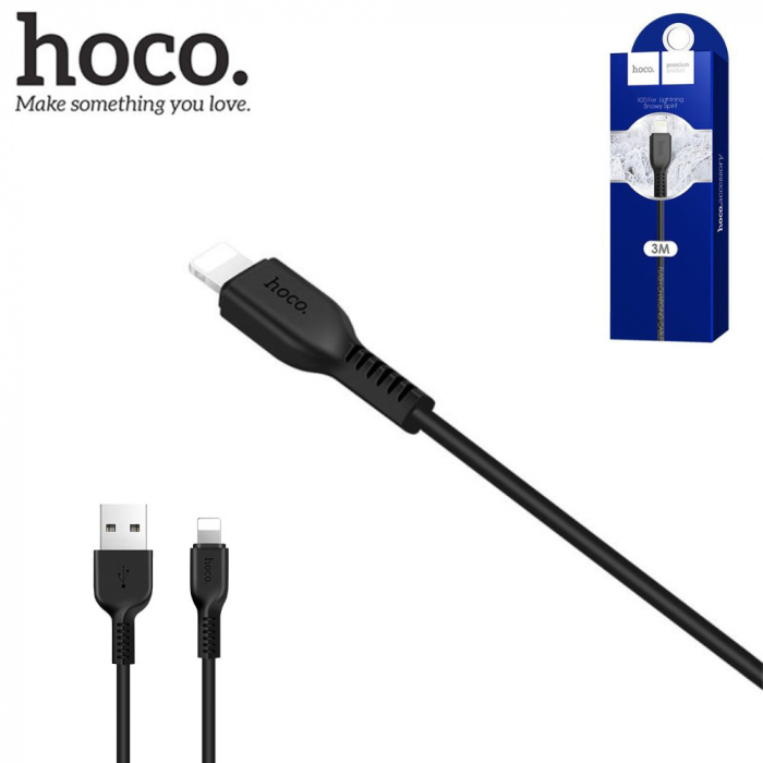 Cablu cu conectori USB tata si lightning tata, Hoco X20 Flash, lungime 3m, 2A, negru [4]