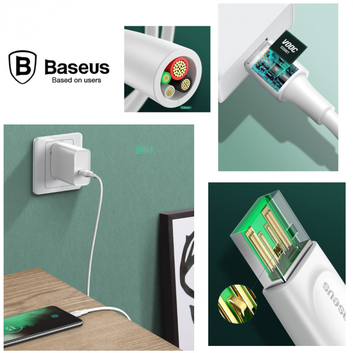 Cablu Date si Incarcare Baseus USB la USB Type-C, 5 A, 1 m,CATSW-F02, Alb [3]