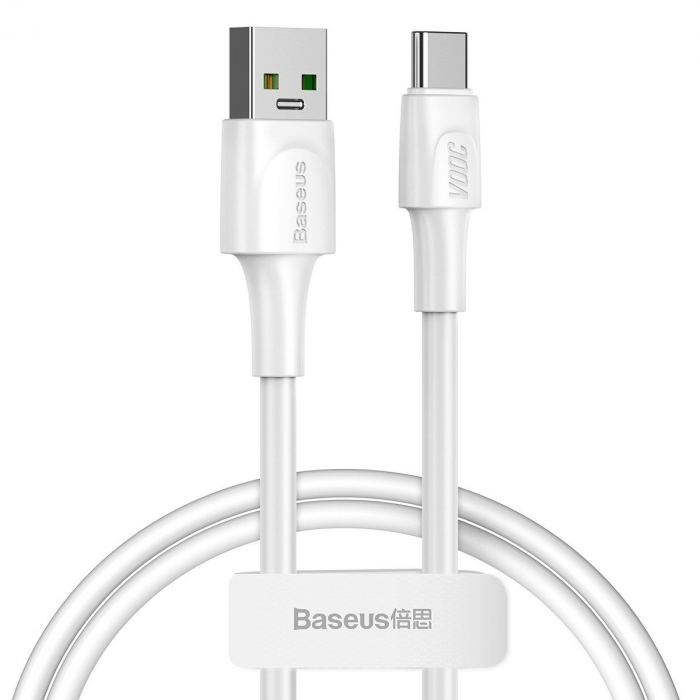 Cablu Date si Incarcare Baseus USB la USB Type-C, 5 A, 1 m,CATSW-F02, Alb [1]