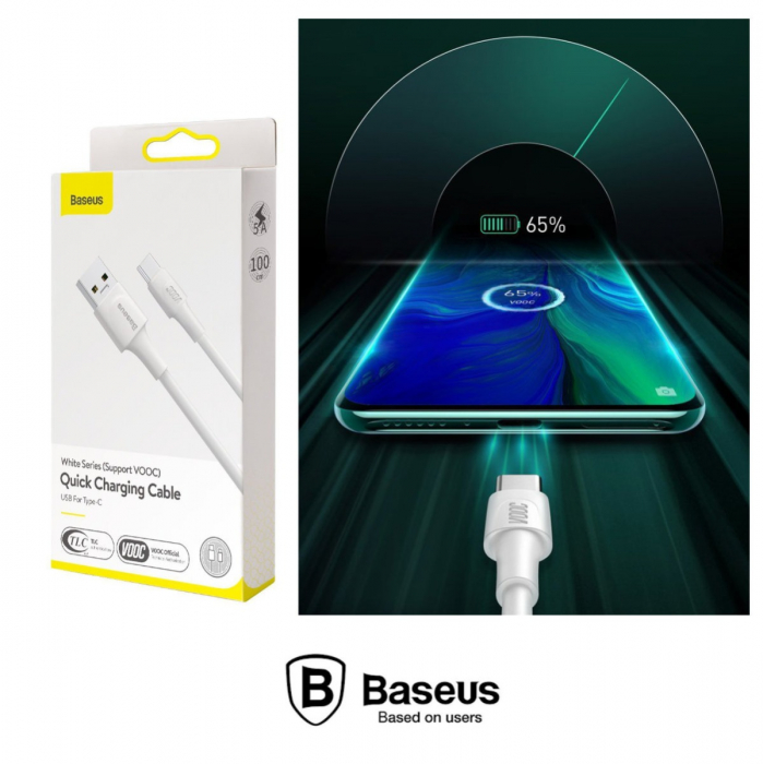 Cablu Date si Incarcare Baseus USB la USB Type-C, 5 A, 1 m,CATSW-F02, Alb [5]
