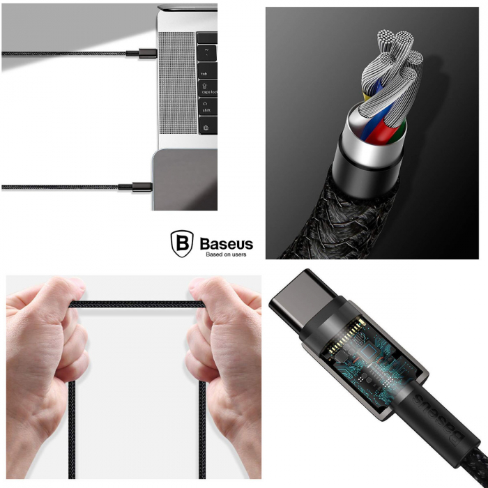Cablu Date si Incarcare Baseus USB Type-C la USB Type-C, 1 m, 100 W, 5 A, CATWJ-01, Negru [6]