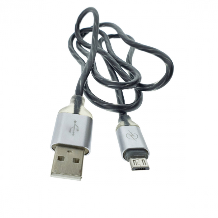 Cablu cu iluminare LED multicolor, 90 cm, conectori USB 2.0 tata la microUSB tata, 5V 1.5A, invelis de protectie, negru [5]