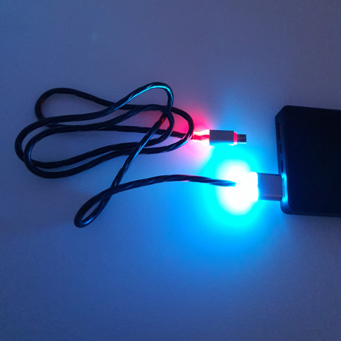 Cablu cu iluminare LED multicolor, 90 cm, conectori USB 2.0 tata la microUSB tata, 5V 1.5A, invelis de protectie, negru [7]