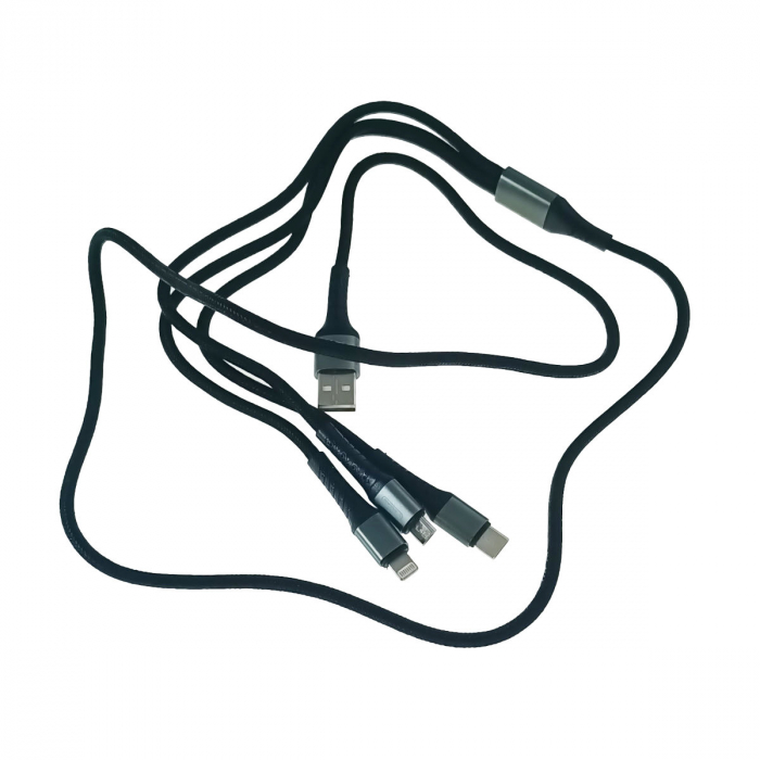 Cablu date 3 in 1, JELLICO B11, cu conectori USB tip C tata, compatibil tip lightning 8-pin tata, MicroUSB tata, lungime 1.2m, 3.1A, negru [1]