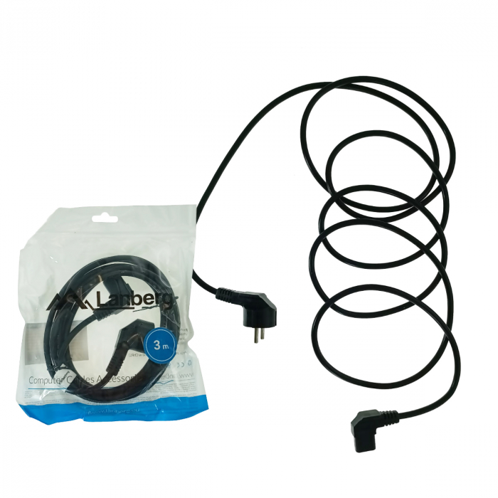 Cablu de alimentare PC si UPS, Schuko CEE 7/7 la IEC320 C13 90 grade, Lanberg 43644, 250V-10A, 3m lungime, VDE, negru [4]