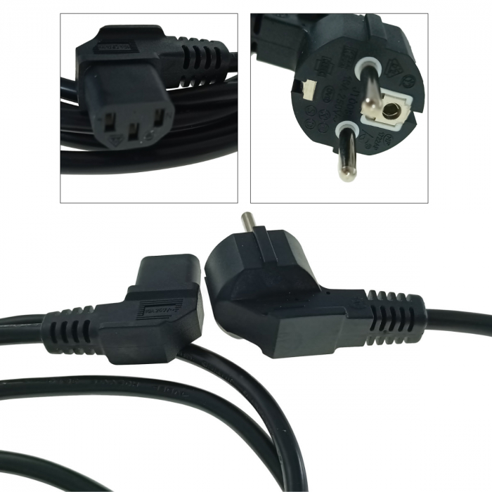 Cablu de alimentare PC si UPS, Schuko CEE 7/7 la IEC320 C13 90 grade, Lanberg 43644, 250V-10A, 3m lungime, VDE, negru [5]