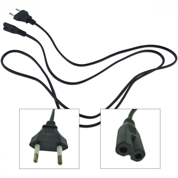 Cablu de alimentare TV, radiocasetofon, ceas, alimentator laptop, CABLUCAS, lungime 1.4m, 2 pini, C7, 2.5A, 250V, negru [4]